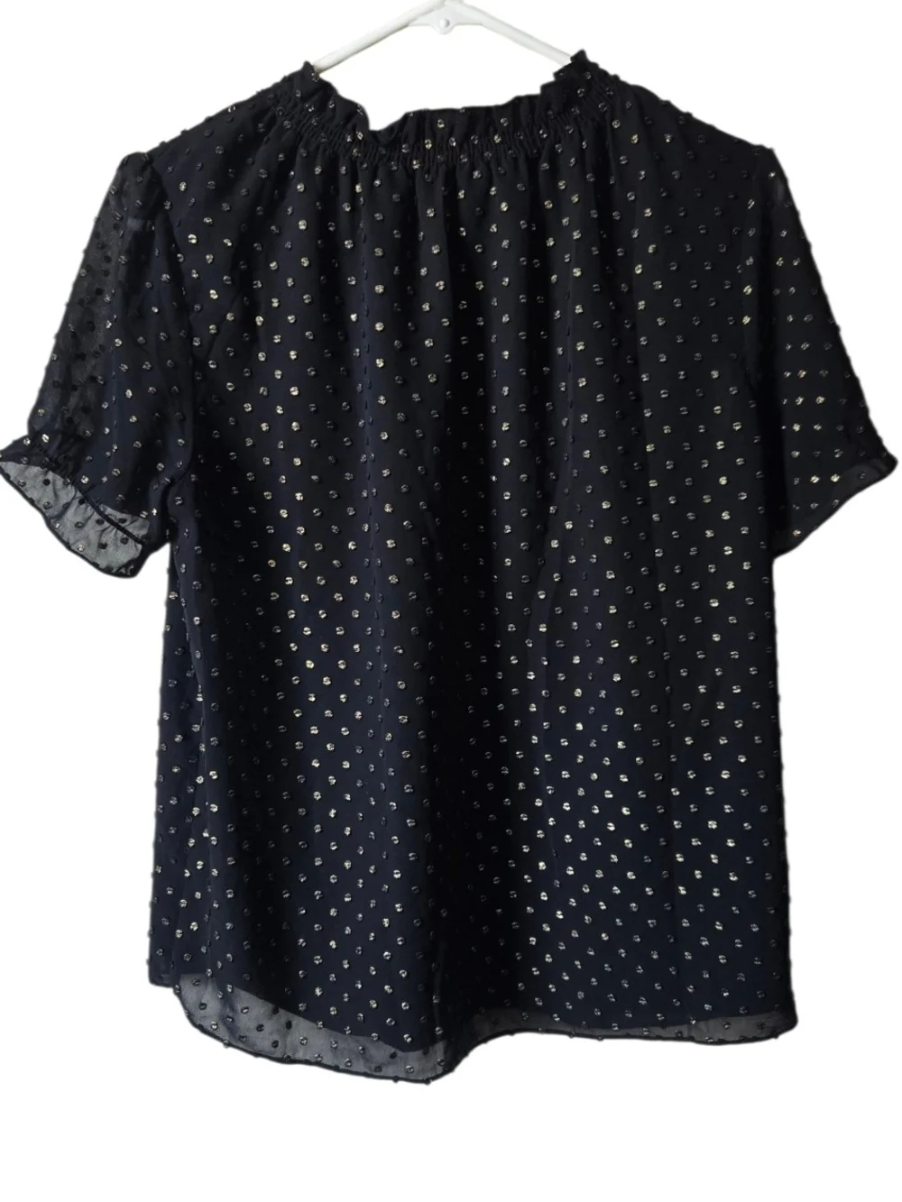 J.Crew Black Gold Metallic Clip Dot Smocked Neck Puff Sleeve Blouse Top Small#47
